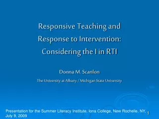 Responsive Teaching and Response to Intervention: Considering the I in RTI