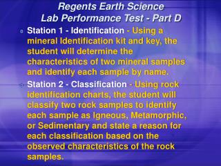 Regents Earth Science Lab Performance Test - Part D