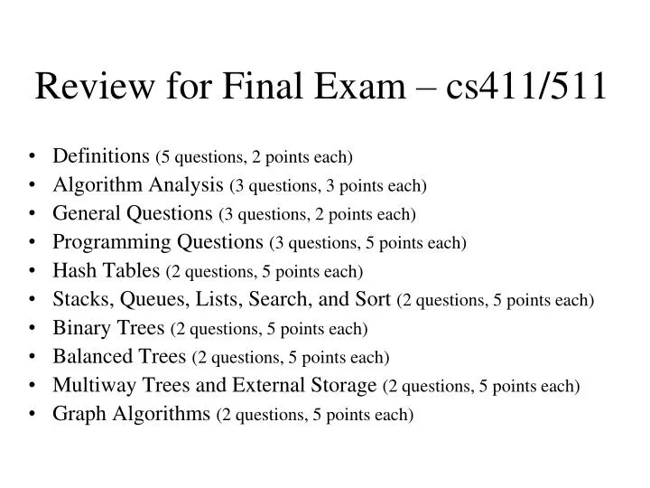 review for final exam cs411 511