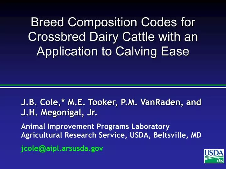 breed composition codes for crossbred dairy cattle with an application to calving ease