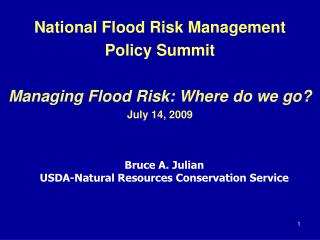 National Flood Risk Management Policy Summit Managing Flood Risk: Where do we go? July 14, 2009