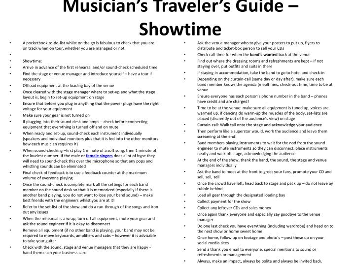 musician s traveler s guide showtime