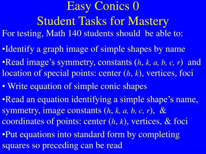 easy conics 0 student tasks for mastery