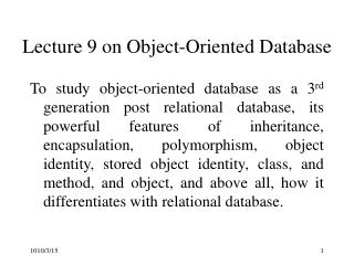 Lecture 9 on Object-Oriented Database