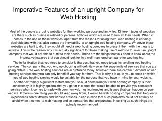 Imperative Features of an upright Company for Web Hosting