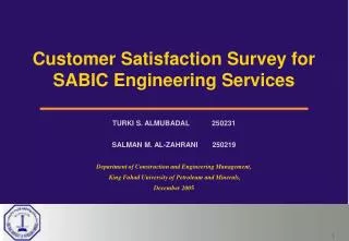 Customer Satisfaction Survey for SABIC Engineering Services