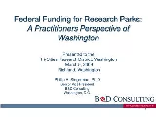 Federal Funding for Research Parks: A Practitioners Perspective of Washington