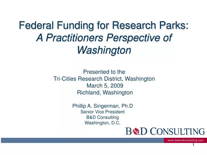 federal funding for research parks a practitioners perspective of washington