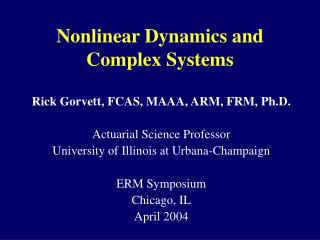 Nonlinear Dynamics and Complex Systems
