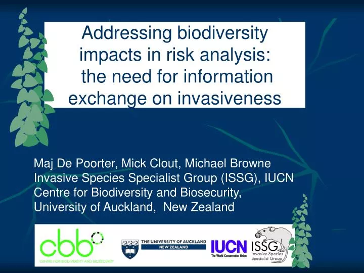 addressing biodiversity impacts in risk analysis the need for information exchange on invasiveness