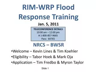 RIM-WRP Flood Response Training Jan. 5, 2011