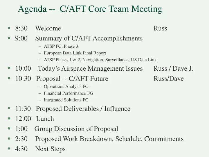 agenda c aft core team meeting