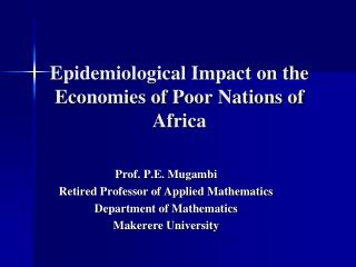 Epidemiological Impact on the Economies of Poor Nations of Africa