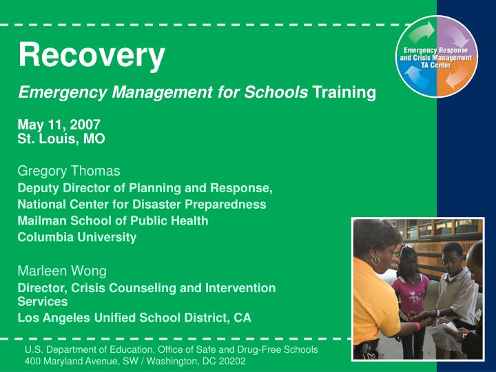 recovery emergency management for schools training may 11 2007 st louis mo