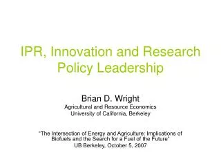 IPR, Innovation and Research Policy Leadership