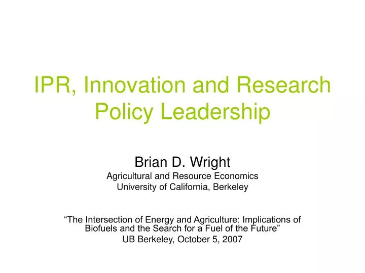 ipr innovation and research policy leadership