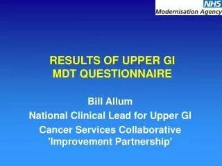 RESULTS OF UPPER GI MDT QUESTIONNAIRE