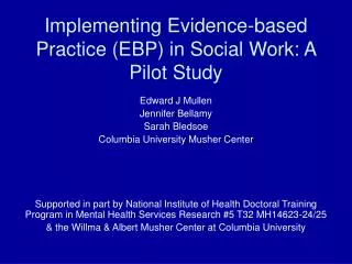 Implementing Evidence-based Practice (EBP) in Social Work: A Pilot Study