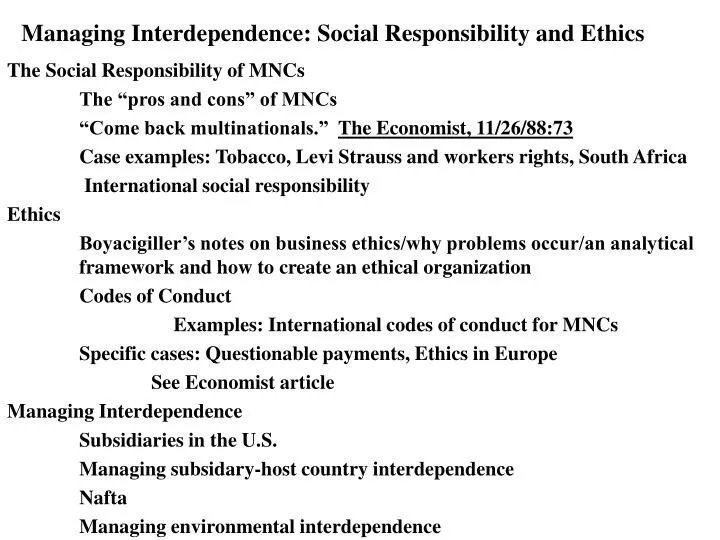 managing interdependence social responsibility and ethics