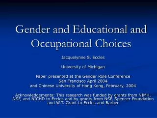 Gender and Educational and Occupational Choices