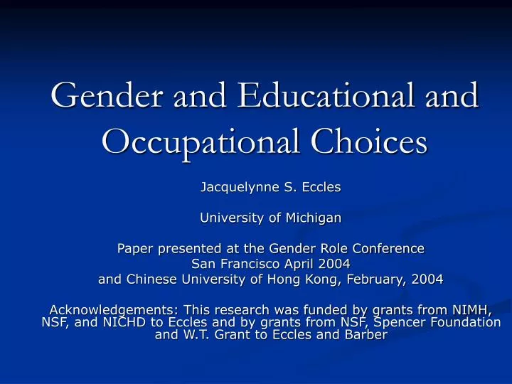gender and educational and occupational choices
