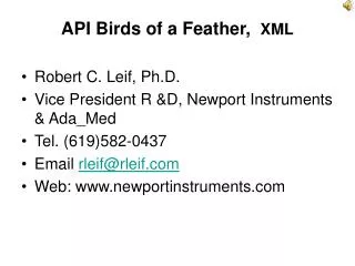 API Birds of a Feather, XML