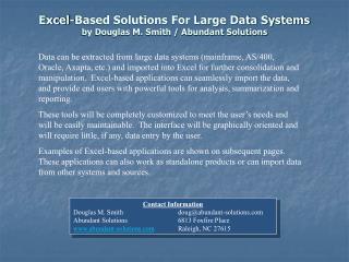 excel based solutions for large data systems by douglas m smith abundant solutions