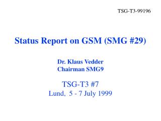 Status Report on GSM (SMG #29)
