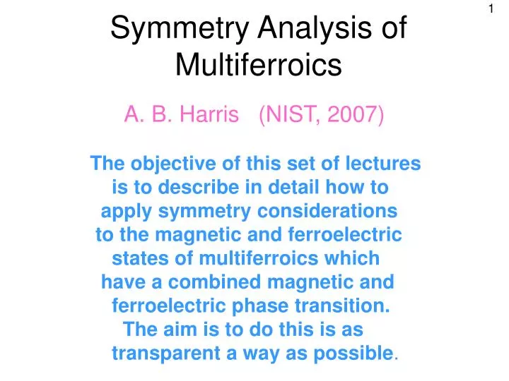 symmetry analysis of multiferroics