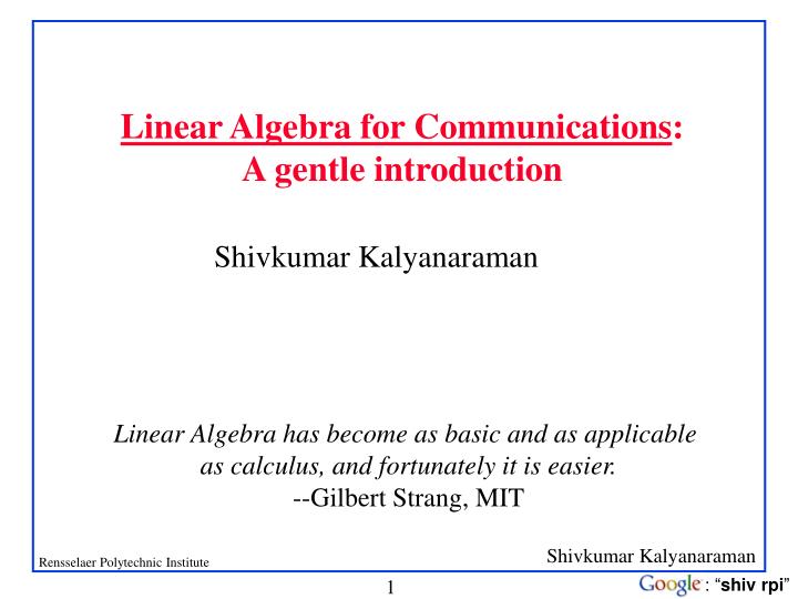 linear algebra for communications a gentle introduction