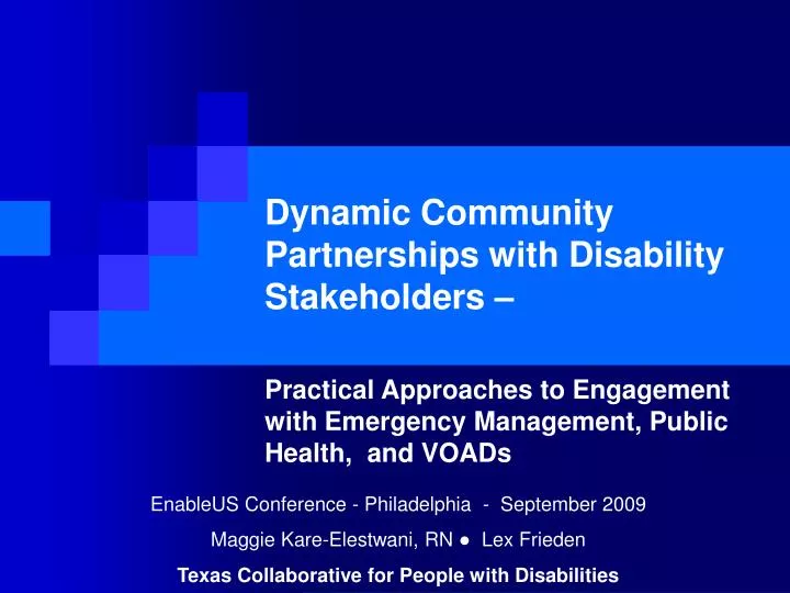 dynamic community partnerships with disability stakeholders