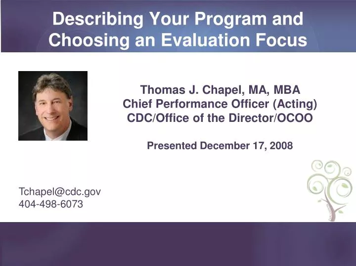 describing your program and choosing an evaluation focus