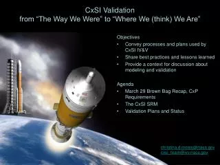 CxSI Validation from “The Way We Were” to “Where We (think) We Are”