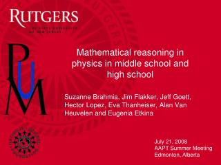 Mathematical reasoning in physics in middle school and high school