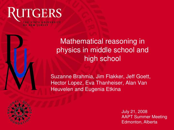 mathematical reasoning in physics in middle school and high school