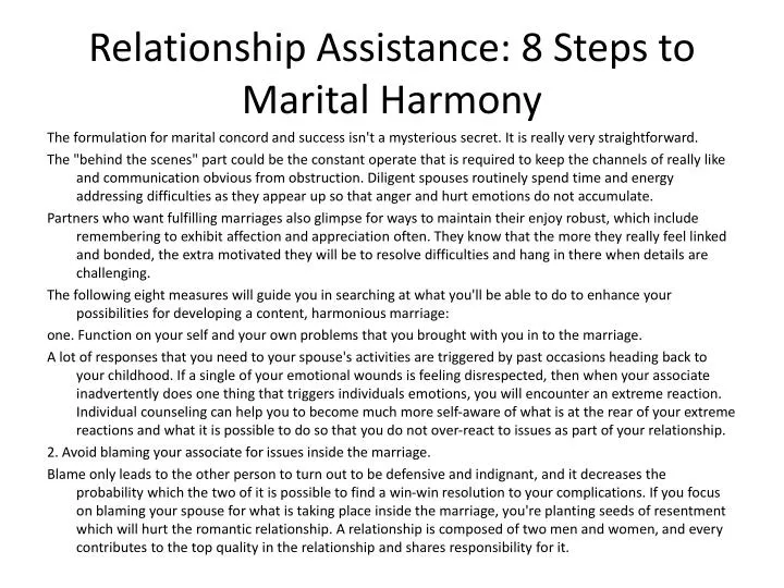 relationship assistance 8 steps to marital harmony