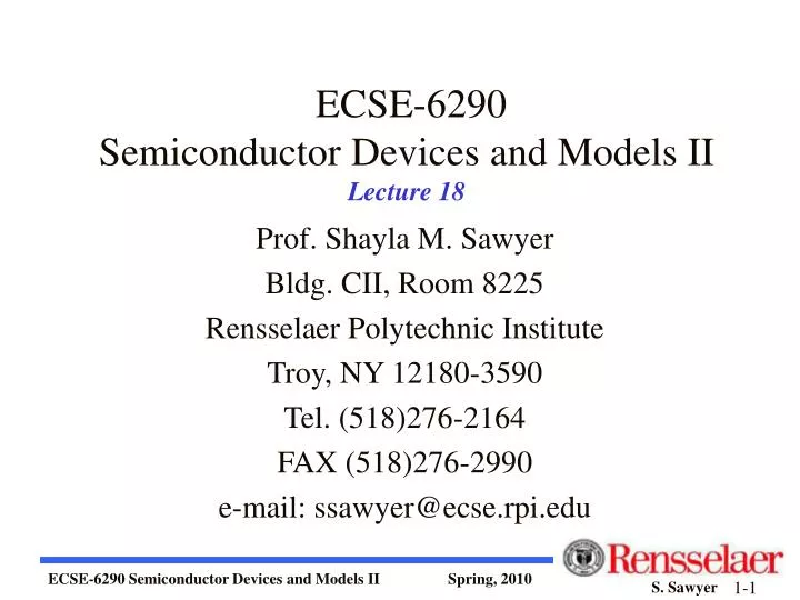 ecse 6290 semiconductor devices and models ii lecture 18