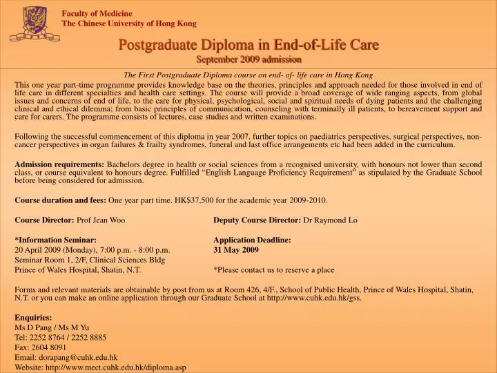 postgraduate diploma in end of life care september 2009 admission