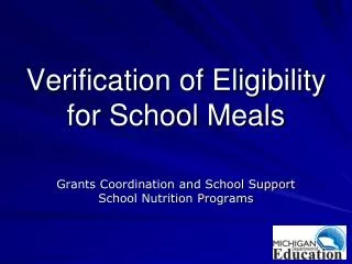 Verification of Eligibility for School Meals