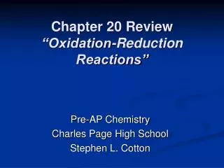 Chapter 20 Review “Oxidation-Reduction Reactions”