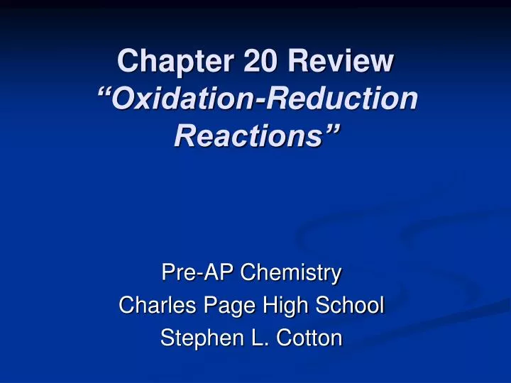 chapter 20 review oxidation reduction reactions