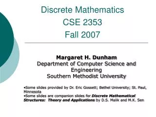 Discrete Mathematics CSE 2353 Fall 2007