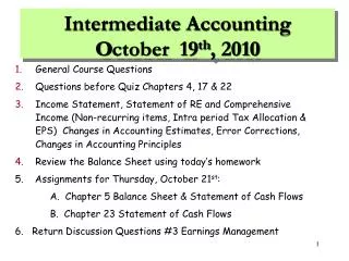 Intermediate Accounting O ctober 19 th , 2010