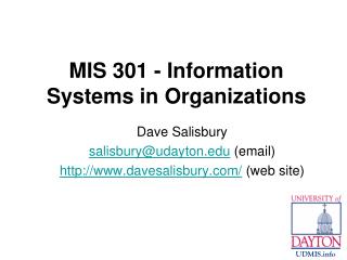 MIS 301 - Information Systems in Organizations