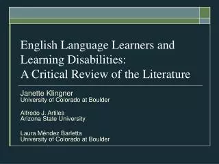 English Language Learners and Learning Disabilities: A Critical Review of the Literature
