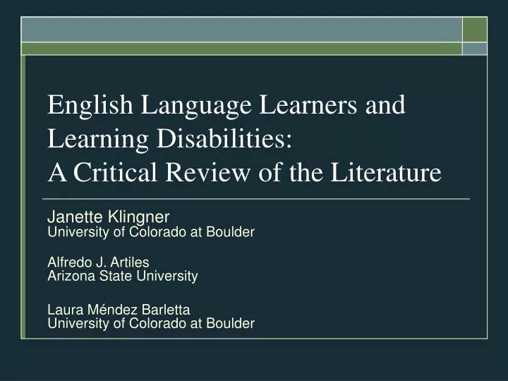 english language learners and learning disabilities a critical review of the literature