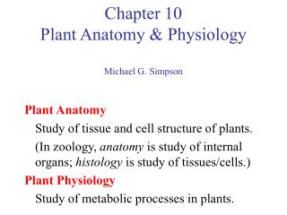 Chapter 10 Plant Anatomy &amp; Physiology Michael G. Simpson