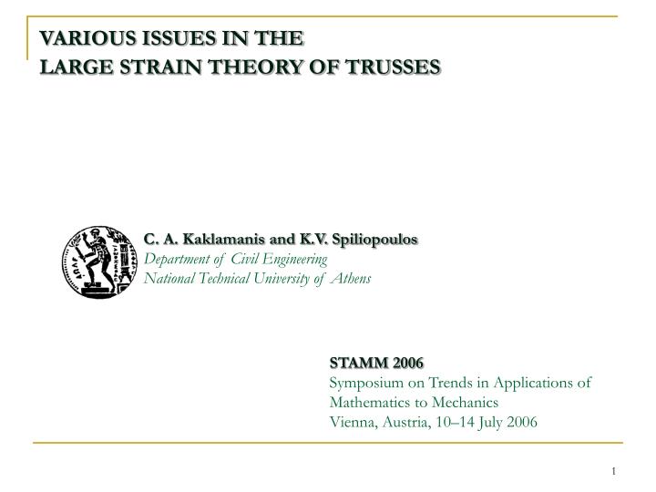 various issues in the large strain theory of trusses