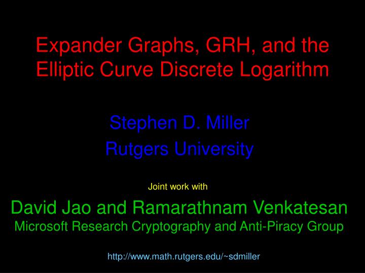 expander graphs grh and the elliptic curve discrete logarithm