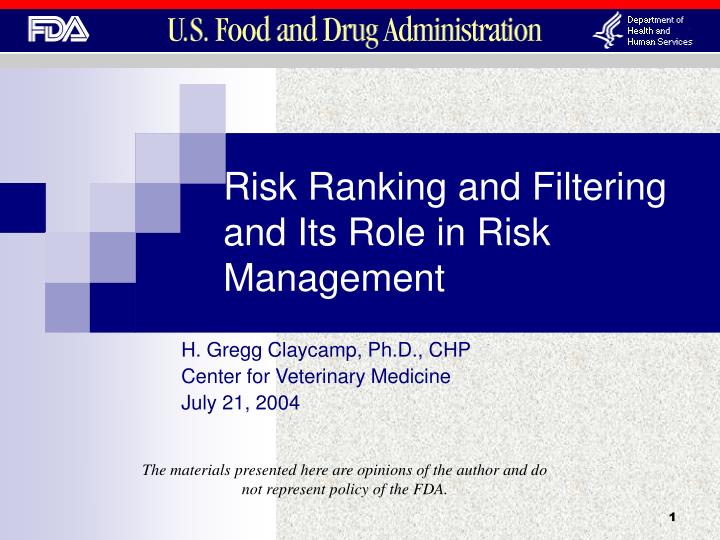 risk ranking and filtering and its role in risk management